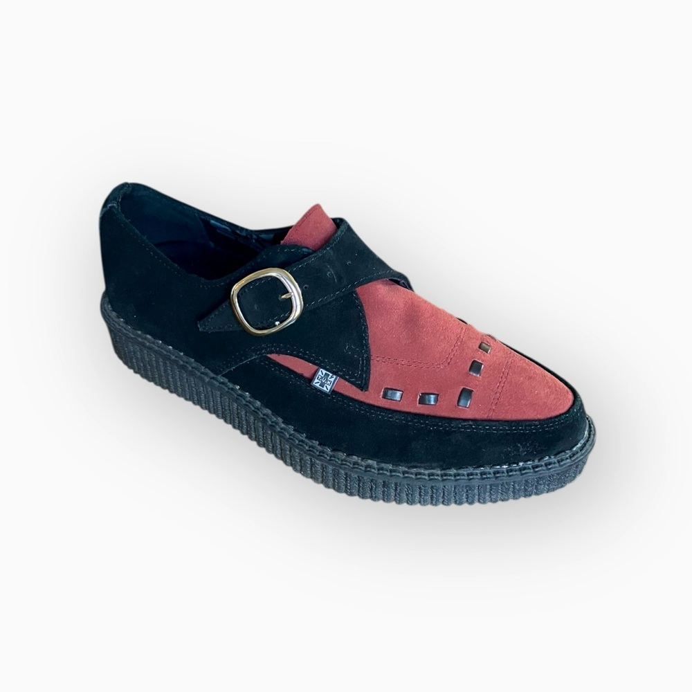 Tuk Black & Burgundy Suede Pointed Buckle Creeper Women’s 9 Men’s 7 Style A9592 - Picture 8 of 16